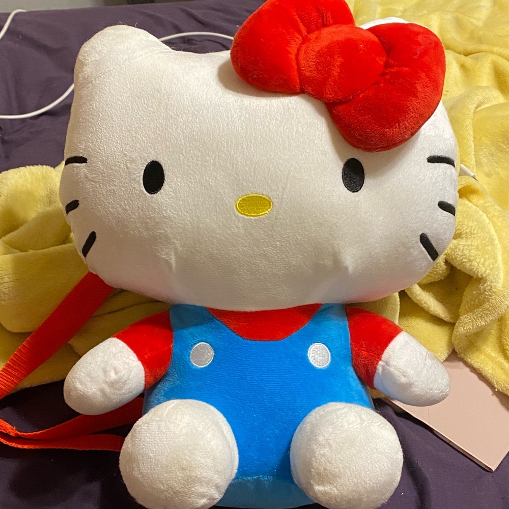 Hello Kitty Plush with Red Bow and Blue Outfit